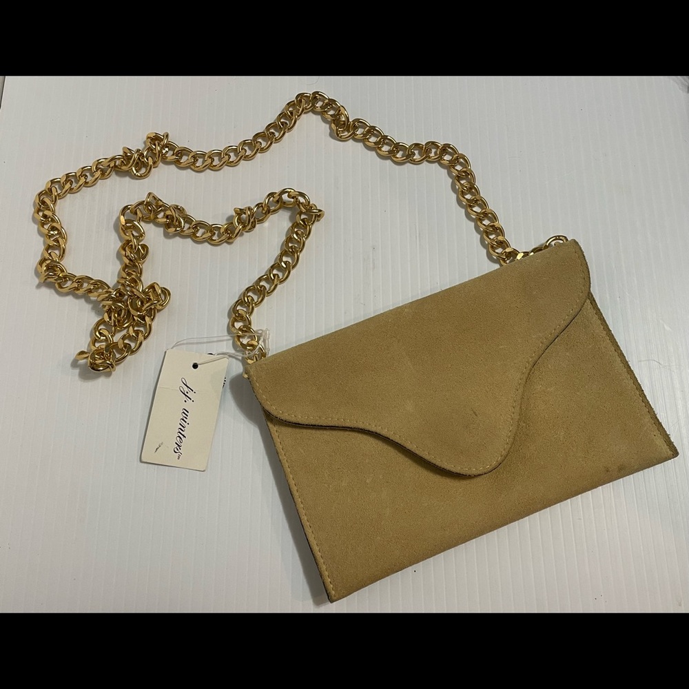 JJ Winters Suede Beige Gold Envelope Crossbody